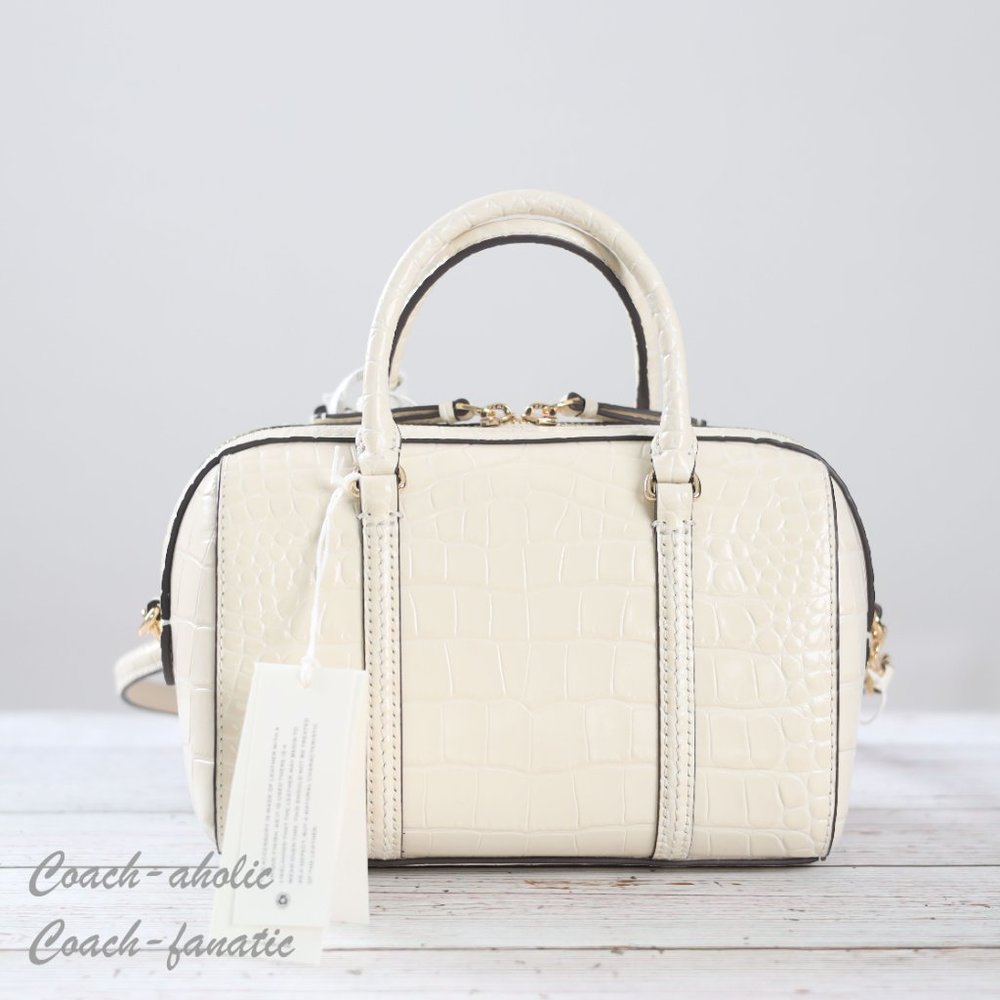 NWT Tory Burch 153463 Thea Mini Satchel Embossed Leather Crossbody in New Cream - Picture 8 of 12